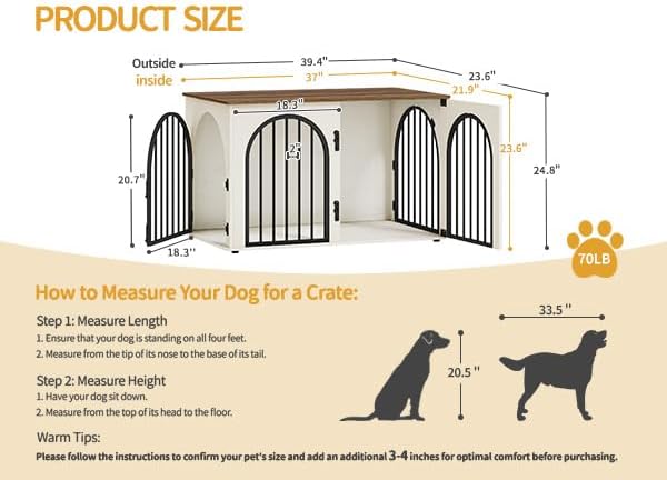 39.4" Wooden Dog Crate Furniture, Indoor Dog Kennel Dogs Cage