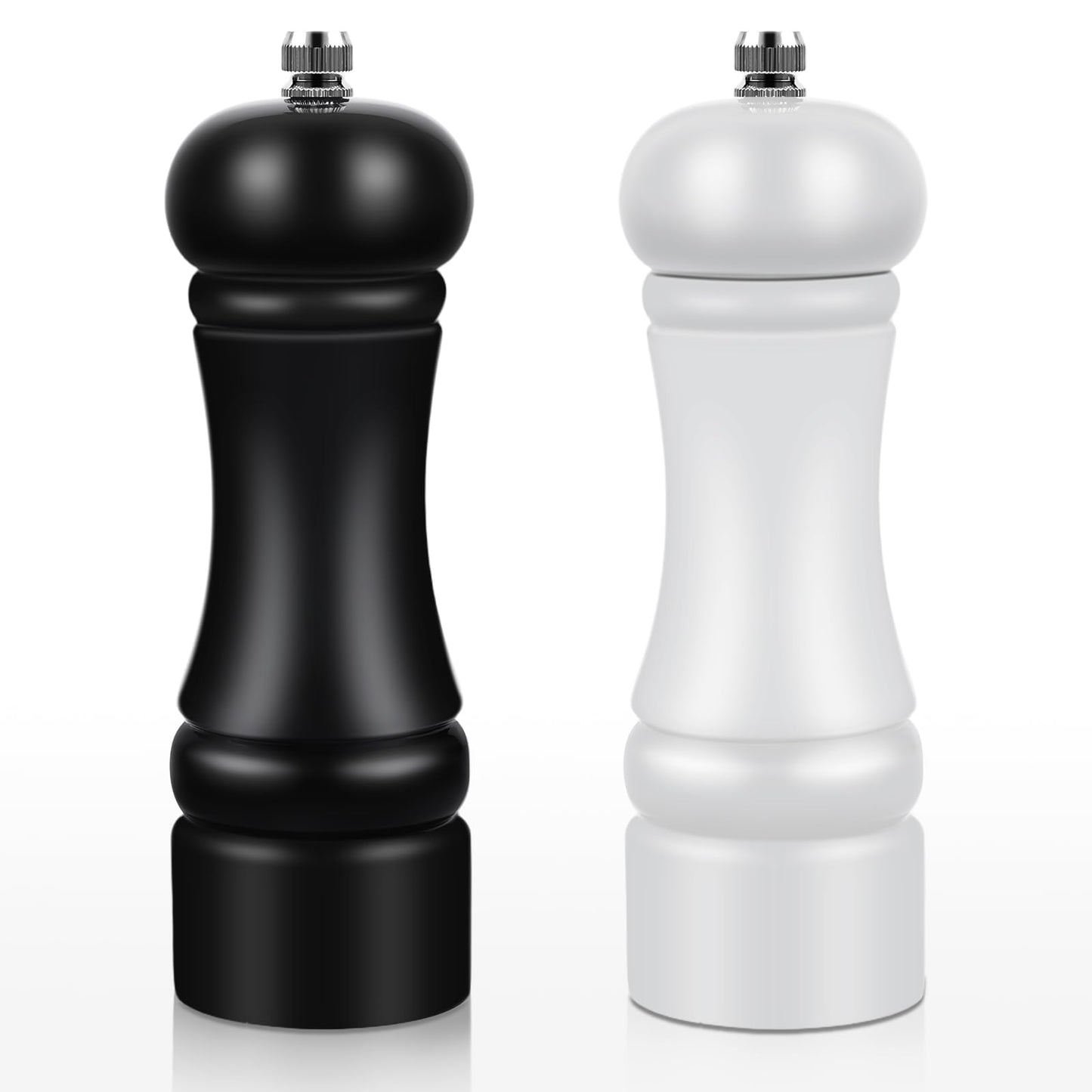 2Pack Wood 6.5 Inches Salt and Pepper Grinder Set and Adjustable Manual Salt and Pepper Mills, with Ceramic Grinding Mechanism, Housewarming Gifts, Cooking Gifts for Men & Women(Black & White)