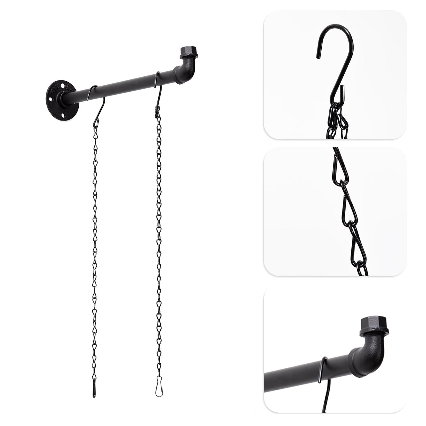 ZYUXUAN 2 Pack Black Metal Pipe Plant Hanger Indoor with Hanging Chains, Industrial Window and Wall Mounted Hanging Rod Planter for Plants, Pot/Plant Not Included