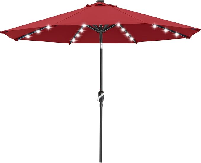 ABCCANOPY Durable Solar Led Patio Umbrellas with 32LED Lights 11FT (Wine Red)