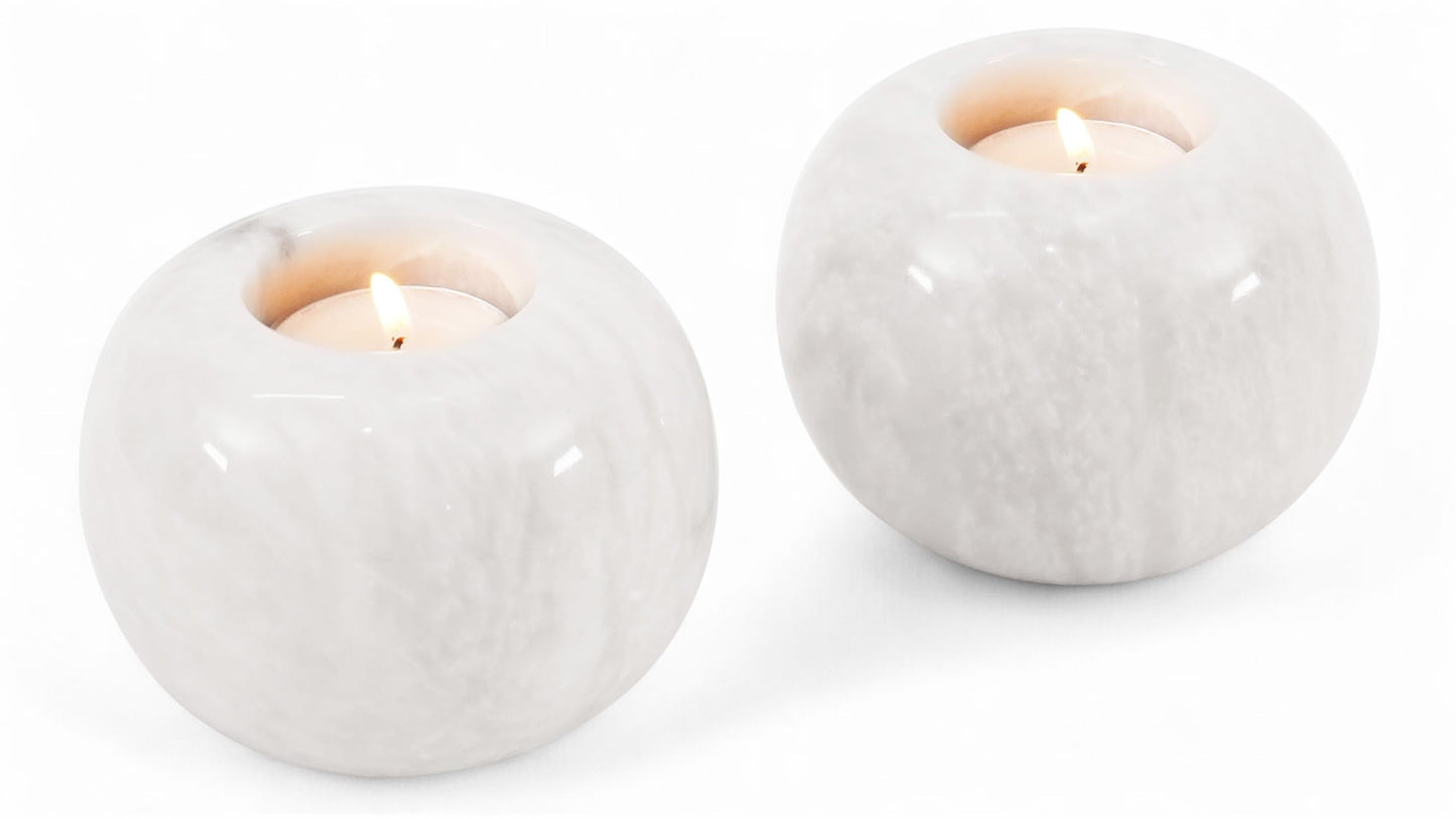 SPESHSTONES Marble Tealight Candle Holder 4 Inch White Votive Candle Holders for Centerpieces Dining Table & Small Tea Lights Candles Set of 2 for Birthday & Wedding Decor