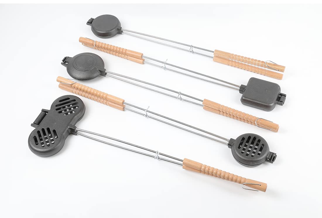 HAWOK Cast Iron Camp Pie Iron Jaffle iron set of 10 with Wodden Box…