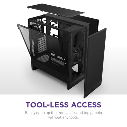 NZXT H5 Flow - Compact ATX Mid-Tower PC Gaming Case - High Airflow - 2 x 120mm Fans Included - 360mm Front & 240mm Top Radiator Support - Cable Management System - Tempered Glass - Black