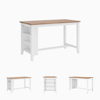 Signature Design by Ashley Gesthaven Farmhouse Counter Height Dining Table with 3 Shelves and Trestle Base, Light Brown & White