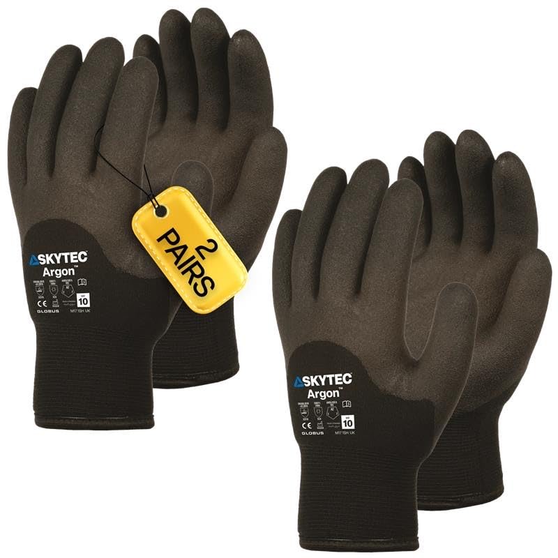 Skytec Thermal Safety Work Gloves - Pack of 2 Pairs Heavy Duty Gardening Gloves for Women & Men - Lightweight, Water-Resistant & Argon Insulated Nylon - Medium