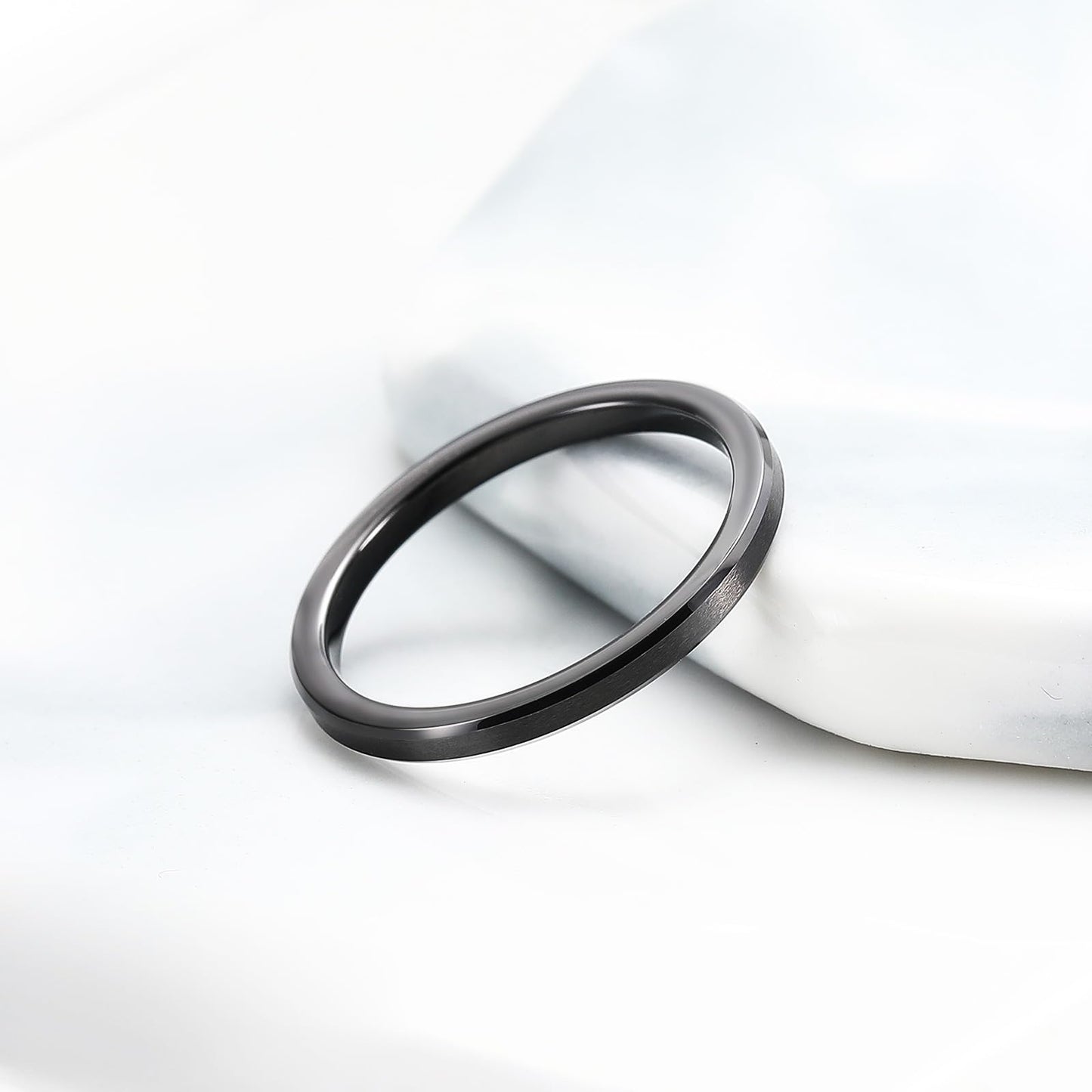 King Will 2mm Black Tungsten Men's Wedding Band - Brushed Matte Finish, Beveled Polished Edge, Comfort Fit Size 13