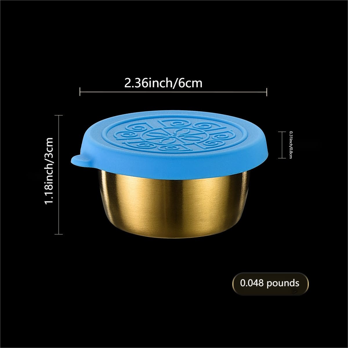 GorinsKani 6pcs Sauce Cup with Lid Mini Dessert Cups Metal Sauce Dish Dipping Bowls Sushi Dipping Saucers Salad Dressing Container Vinegar Dish Spices Stainless Steel Household (Gold 50ml)