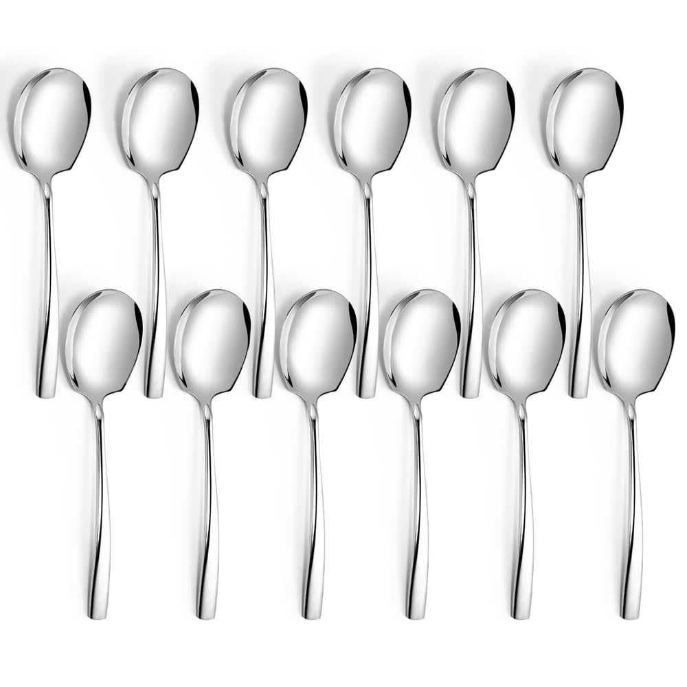 Serving Spoons Set Stainless Steel 9.14 Inch Serving Utensils for Buffet Catering Dishwasher Safe (12-pieces, Silver)