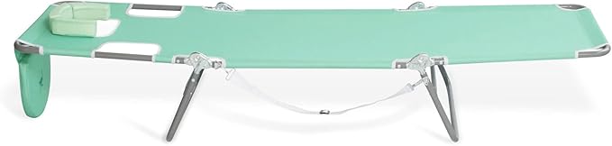 Ostrich 4-Position Outdoor Chaise Lounge w/Face Cushion & Arm Holes, Teal - Lightweight Folding Lounger w/Adjustable Reclining Backrest, Portable w/Carry Strap, 250 lb Weight Capacity