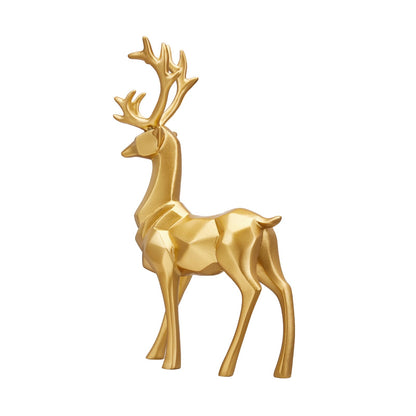Christmas Decorative Gift 2PCS Deer Sculpture 3D Geometric Deer Ornaments Used to Set Off The Festive Atmosphere Fireplace Dining Table Living Room Decoration (3D Geometry Gold)