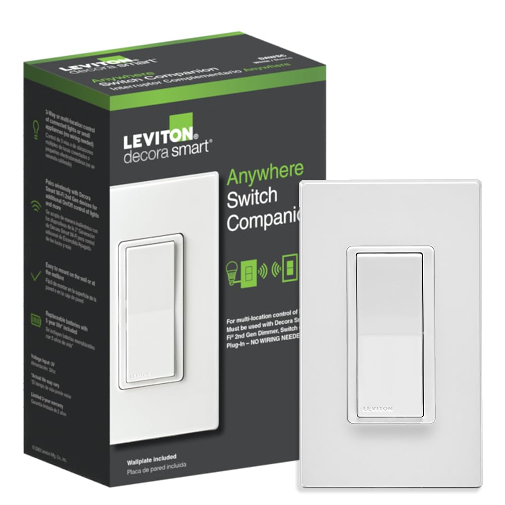 Leviton Decora Smart Switch, Wi-Fi 2nd Gen, Neutral Wire Required, Works with Matter, My Leviton, Alexa, Google Assistant, Apple Home/Siri & Wired or Wire-Free 3-Way, D215S-1RW, White