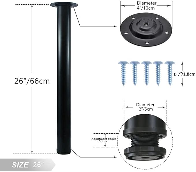 QLLY 26 inch Adjustable Metal Desk Legs, Heavy Duty Furniture Table Legs