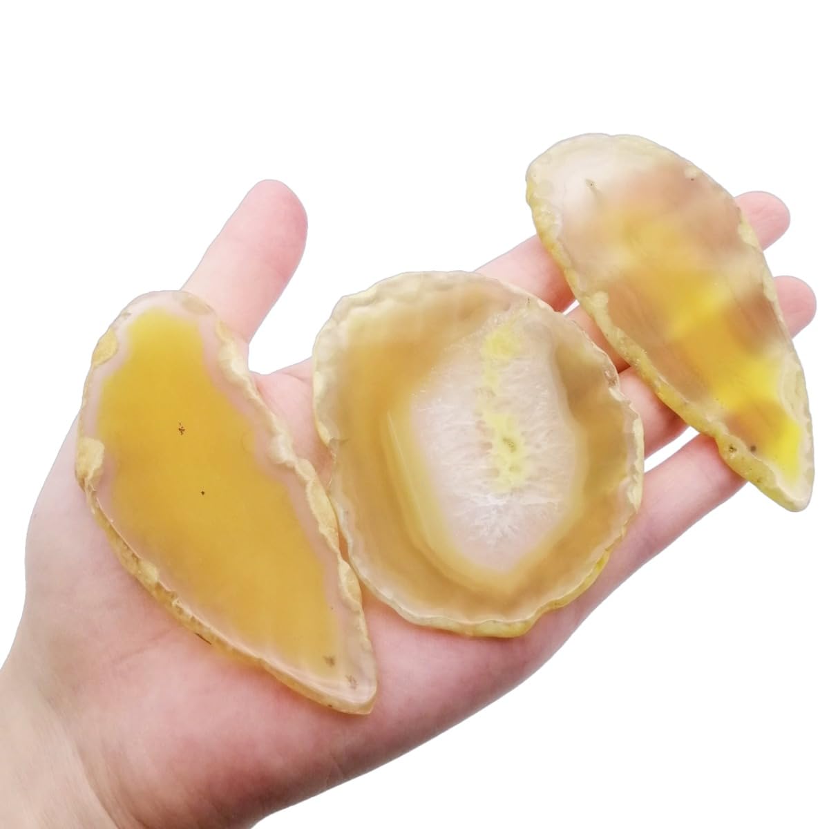 XMHOME 15Pcs Irregular Yellow Agate Slices Bulk Geode Slices Agate Place Cards Home Decoration DIY Gemstone Wall Art Jewelry Making Undrilled