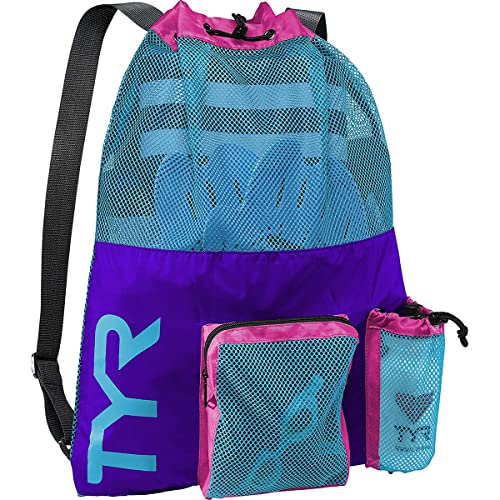 TYR Big Mesh Mummy Backpack for Swim, Gym and Workout Gear, Royal Blue, 40-Liter Capacity