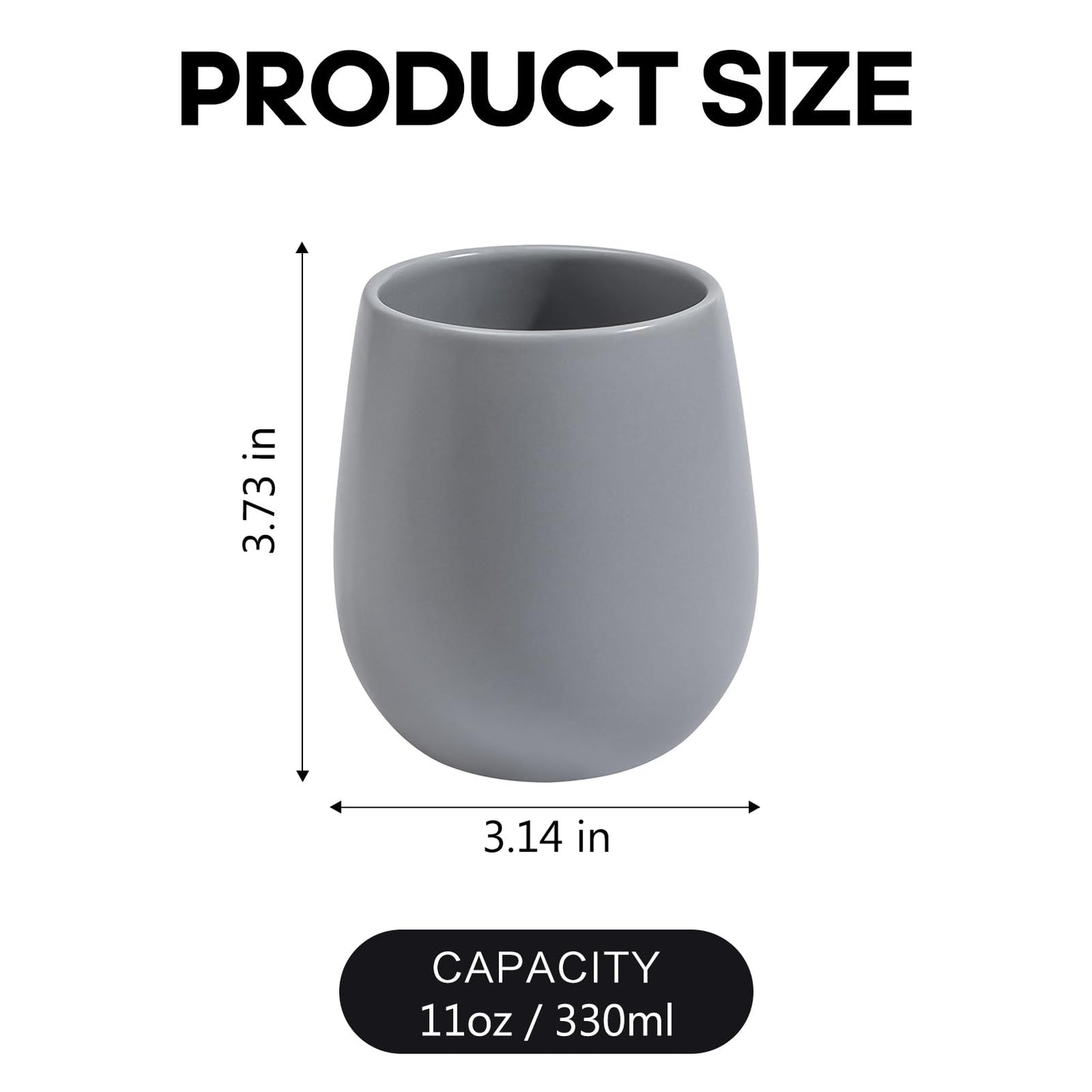 Grey Ceramic Toothbrush Holder - 11Oz Small Bathroom Tooth Brushing Holders, Reusable Mouthwash Cup, Toothpaste Holder, Makeup Brush Holder, Pen Holder for Bathroom Countertop, 1PC