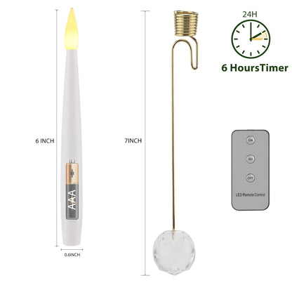 LUSHARBOR Christmas Tree Candles, 10 Pack Flameless Taper Candles for Christmas Tree Decor, Fake LED Candle Battery Operated with Remote for Xmas Wedding Home Gift with Crystal Ball Hook