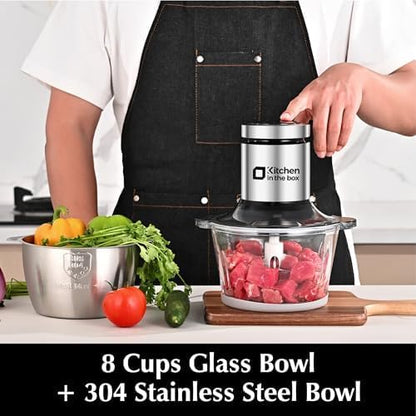 Kitchen in the box Mini Food Processor, Electric Meat Grinder & Food Chopper with 400W Powerful Veggie Chopper-One 3 Cup Bowl & S Blades for Meat/Fish/Vegetable/Baby Food