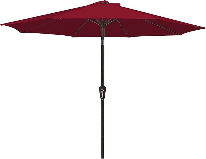 MEWAY 9ft Patio Umbrella Outdoor Table Umbrellas with Push Tilt and Crank, Market Umbrella 8 Sturdy Ribs for Deck, Garden, Pool and Backyard, Cherry Red