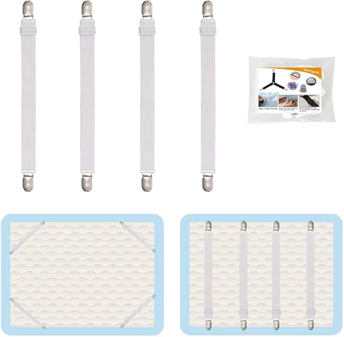 4Pcs Adjustable Bed Sheet Straps Clips, Elastic Mattress Sheet Fasteners Holder