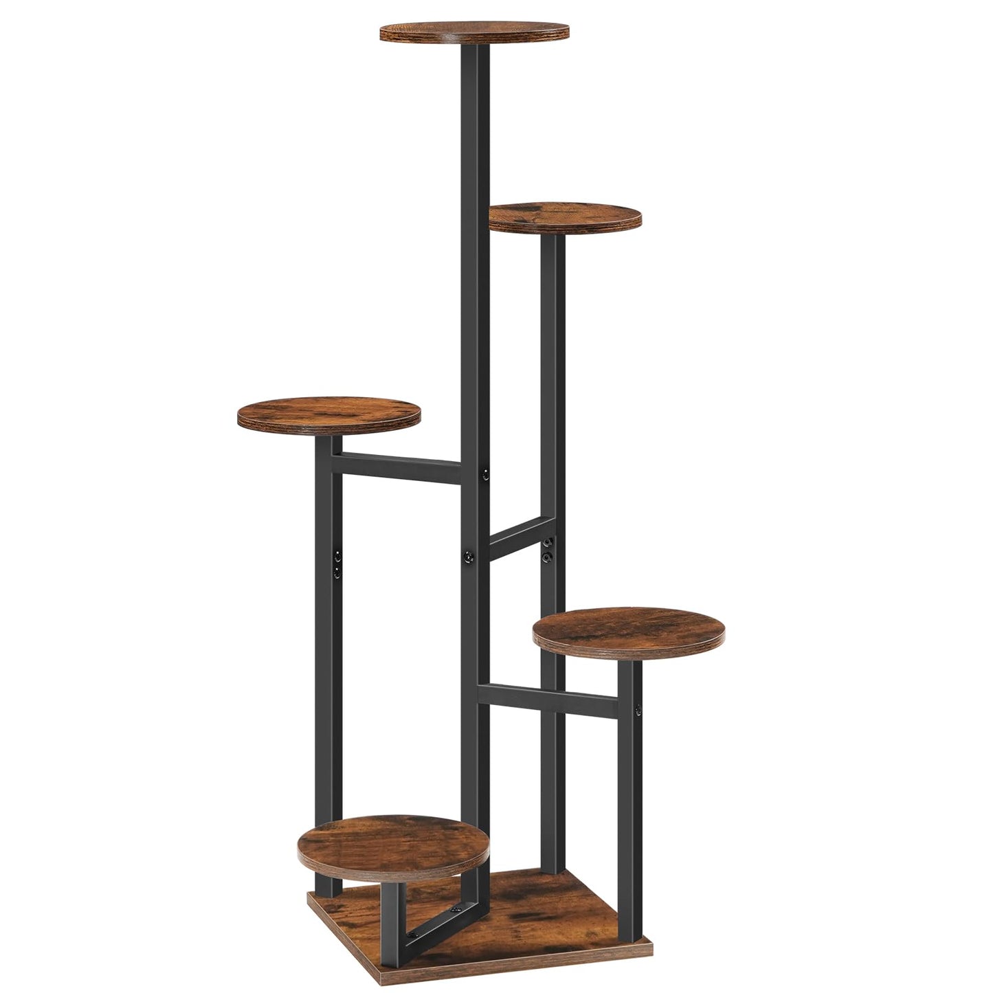 HOOBRO 5-Tier Corner Plant Stand Indoor, Round Vertical Plant Shelf for Small Spaces, Space Saving Flower Rack for Living Room, Balcony & Patio, Rustic Brown and Black BF05HJ01