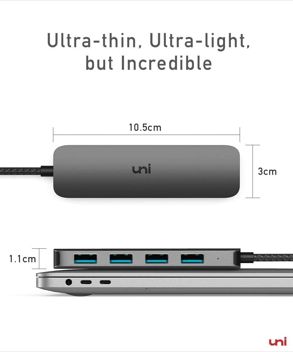 uni USB C Hub, USB Type C to 4-Port USB 3.0 Adapter, [5Gbps, Aluminium, Nylon] Ultra Slim USB Hub USB C to USB, Thunderbolt 3 Data Hub for MacBook Pro/Air iPad Pro XPS Chromebook iPhone15 Pro Galaxy