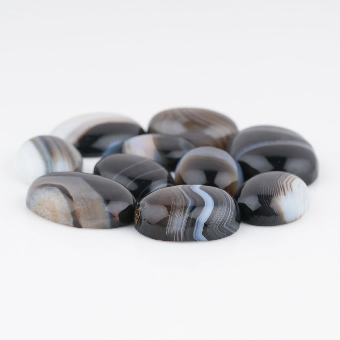GemSymphony Natural Banded Agate Gemstone Cabochon Pack of 3 Mixed Shapes – Polished Crystal Stones for Jewelry Making Supply, Healing, Reiki & DIY Crafts, Natural Gem Cab Set for Wire Wrapping (10-20 mm)