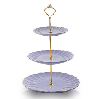 Sweejar 3 Tier Ceramic Cake Stand Wedding, Dessert Cupcake Stand for Tea Party Serving Platter (Purple)