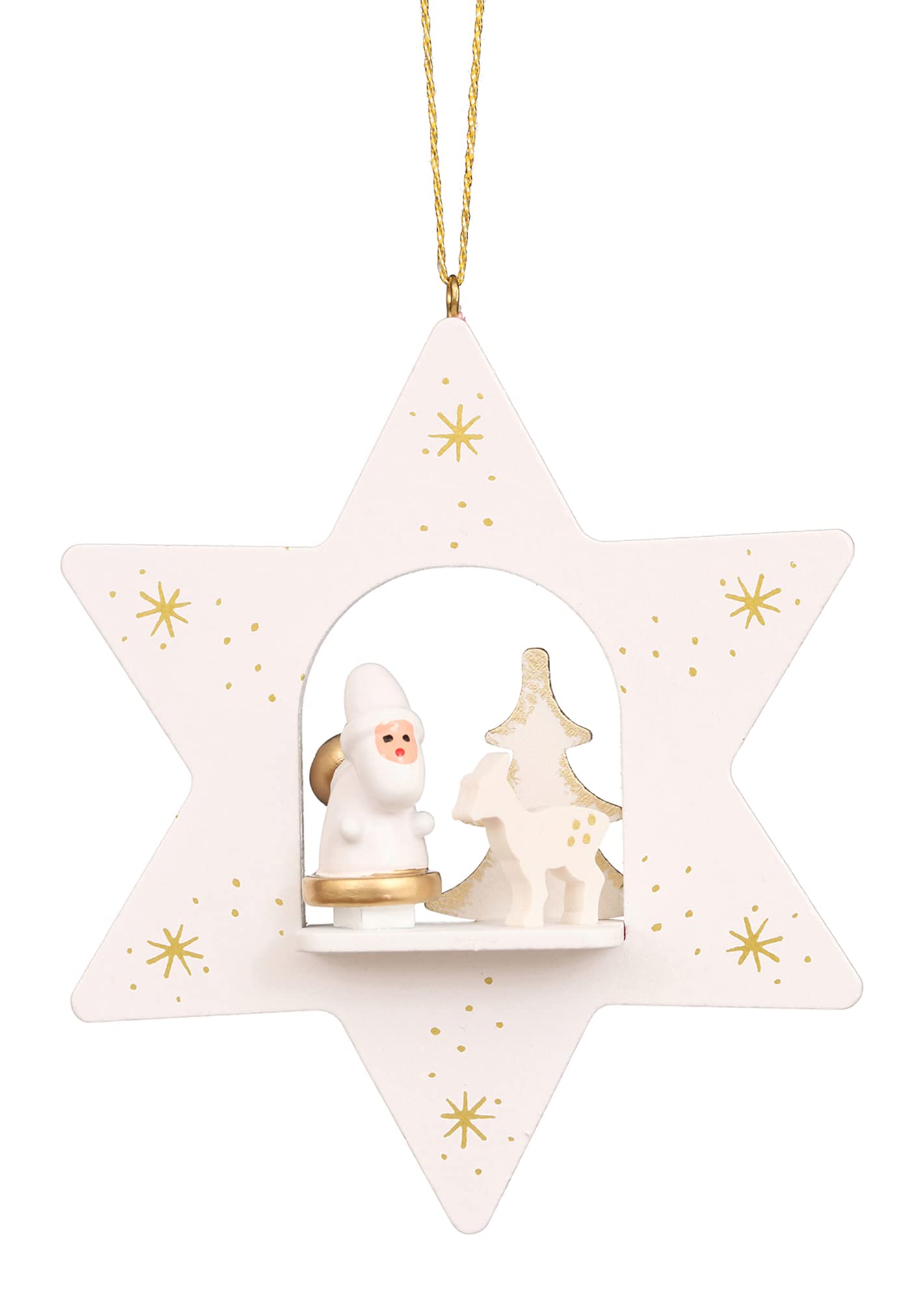 Christian Ulbricht Decorative White Star with Santa Ornament - 4" H x 3.25" W x 1" D