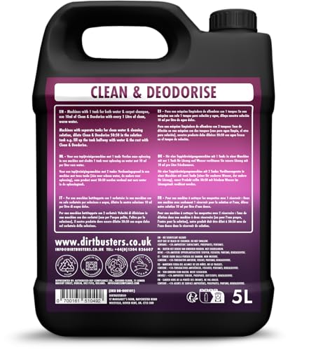 Dirtbusters Carpet Shampoo Cleaner Solution (5L) Clean & Deodorise With Stain Cleaning Remover And Odour Treatment, Spring Fresh