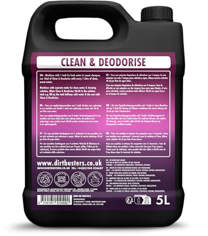 Dirtbusters Carpet Shampoo Cleaner Solution (5L) Clean & Deodorise With Stain Cleaning Remover And Odour Treatment, Spring Fresh