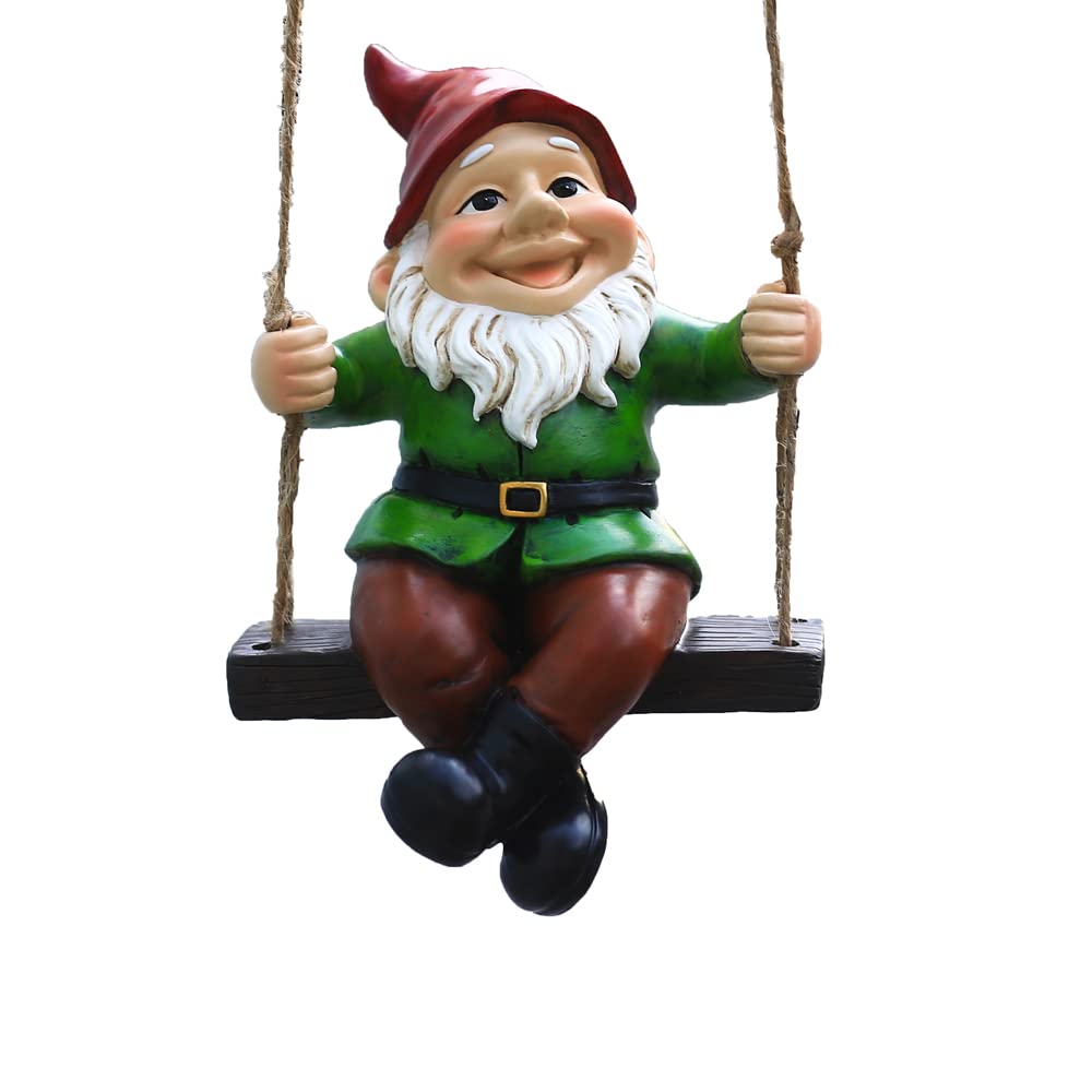 Tsilin Funny Garden Gnomes Statue Hanging Dwarf Figurines Ornament Sculpture Swing Gnome for Outdoor Pation Yard Lawn Porch Home Christmas Tree Decor Halloween New Year