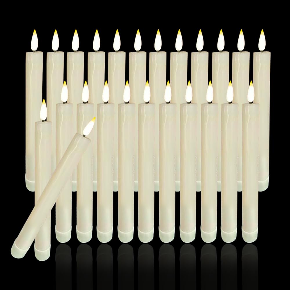 24 Pcs Flameless LED Taper Candle Battery Operated Flickering LED Candle with Warm Light for Church Valentines,Wedding, Halloween, Christmas, Battery Not Included