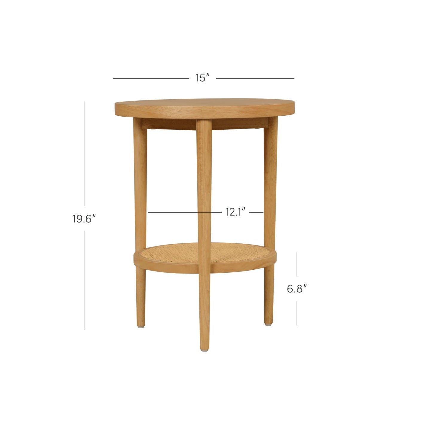 Nathan James Sonia Boho Round Accent End Table, Natural Sofa Side Table in Light Wood with Rattan Storage Shelf for Living Room, Bedroom or Nursery, Light Brown