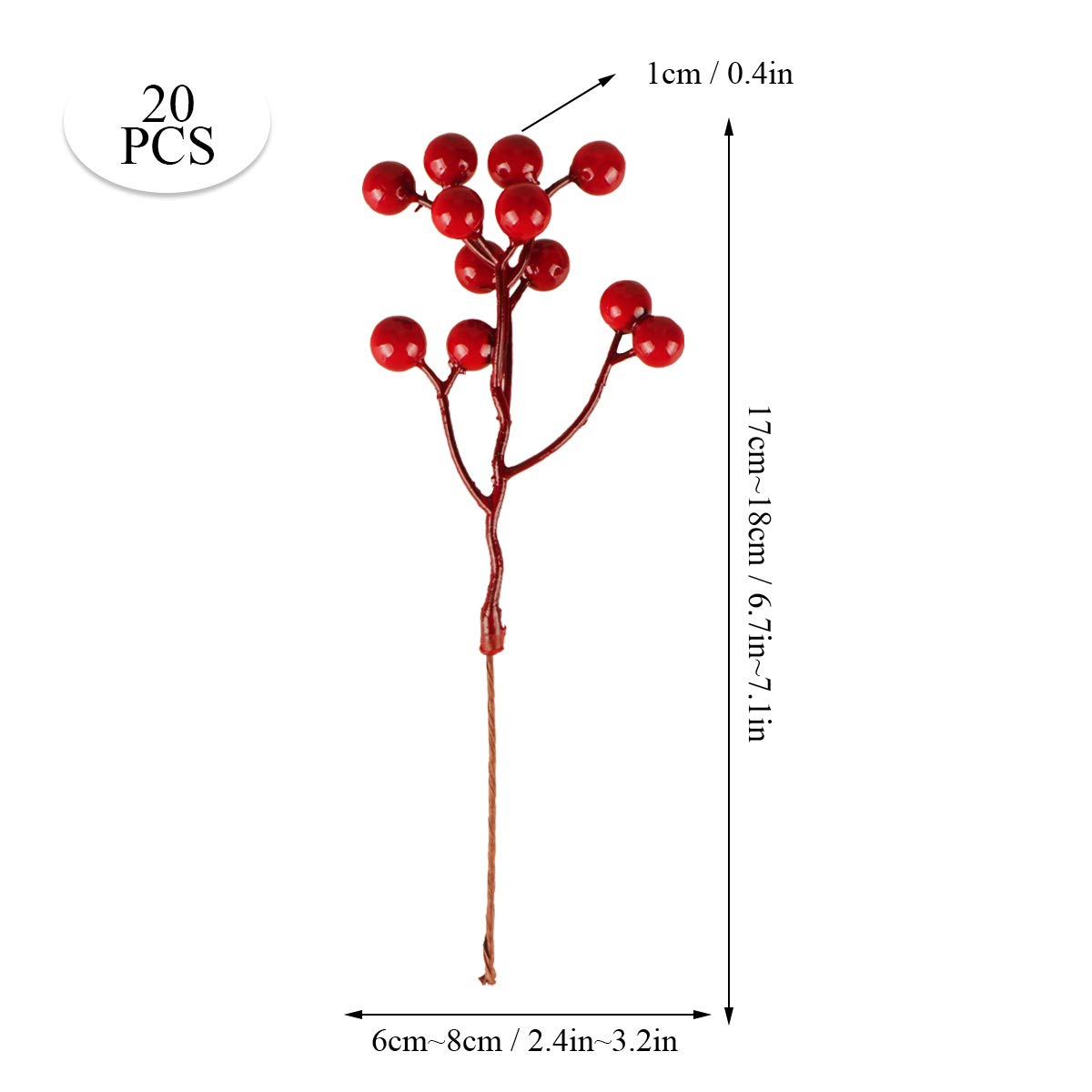 Fangoo 20 Pack 7 Inch Artificial Red Berry Picks for Christmas Tree Burgundy Red Berries Stems Holly Berry Branches Ornaments Wreath Crafts Wedding Holiday Season Winter Home Decor
