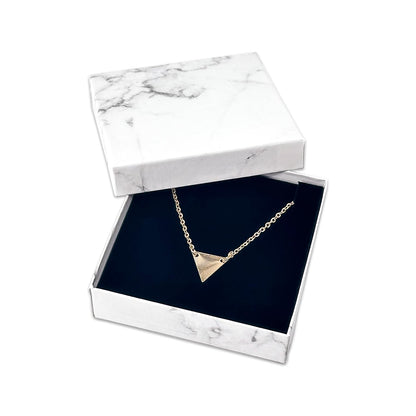TheDisplayGuys - 24-Pack Cardboard Kraft Paper Jewelry Gift Boxes w. Velvet Padding - Necklace/Pendant - Marble White - #33 (3.5" x 3.5" x 1.0")