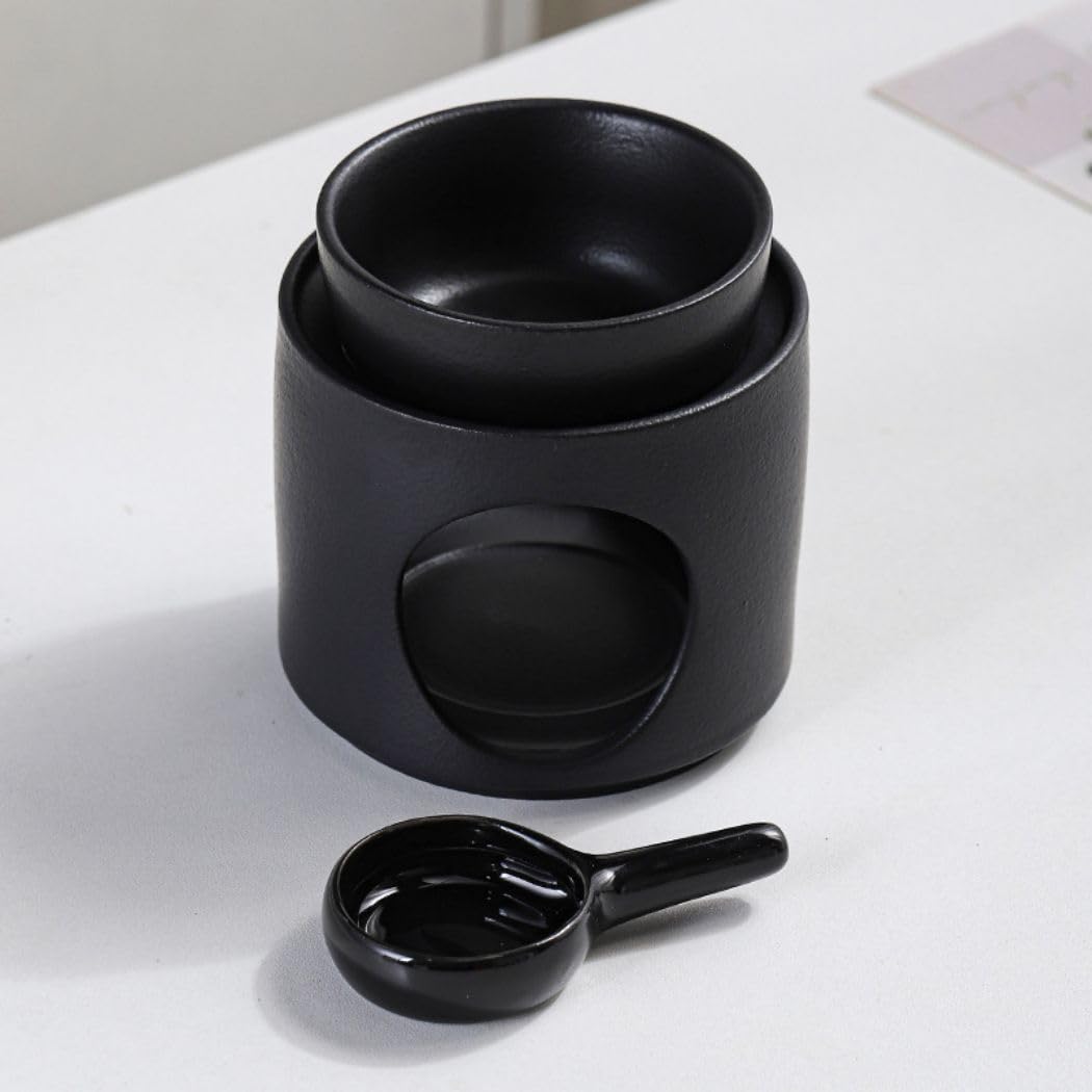 Warmself Hand Made Large Capacity Essential Oil Burner Wax Melt Burners, Aromatherapy Aroma Burner Ceramic Oil Diffuser Candle Tealight Holder Home Bedroom Decor-Black