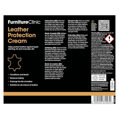 Furniture Clinic Complete Leather Care Kit+ With Large Leather Cleaner & Leather Protection Cream for Sofas, Car Seats - Leather Care Set Includes 500ml Ultra Clean & 500ml Leather Conditioner