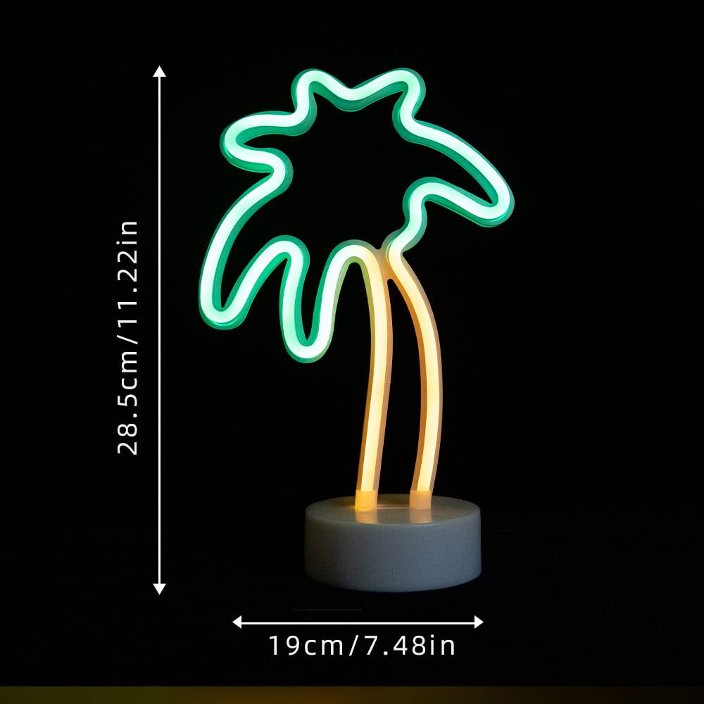 ENUOLI Palm Tree Lights Neon Signs,LED Coconut Tree Neon Light for Bedroom,Battery/USB Powered Palm Tree Night Lamp with Holder Base for Kids Room Bar Christmas Birthday Wedding Party