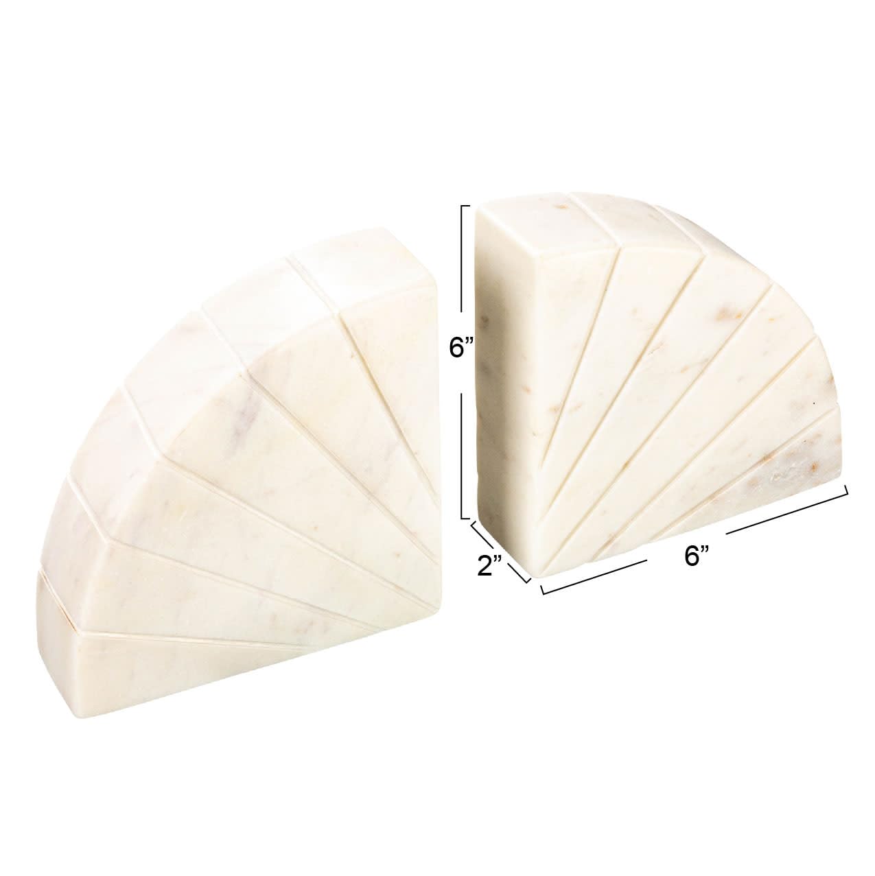 Creative Co-Op Modern Arched Semicircle Marble Bookends with Carved Detail, Set of 2, White