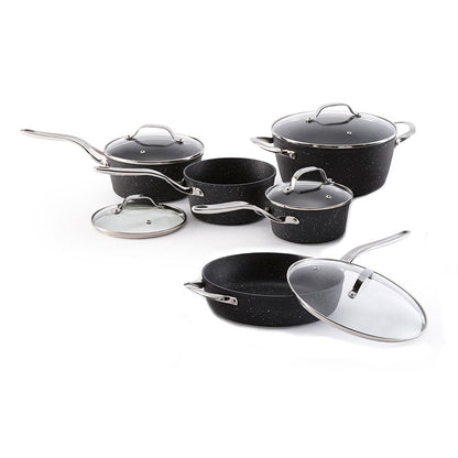 Starfrit The Rock 10PC Non-Stick Cookware Set - Durable Forged Aluminum - Oven Safe - PFOA Free - Easy to Clean - Black