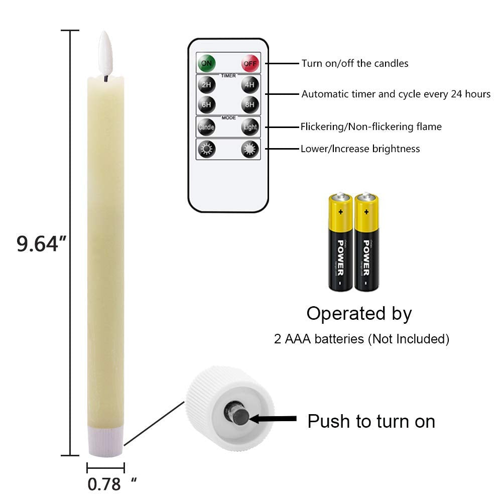 Eldnacele LED Taper Candles Flickering with Timer, Battery Operated Flameless Taper Candles with Remote, Real Wax LED Dinner Candles for Christmas Home Wedding Decor