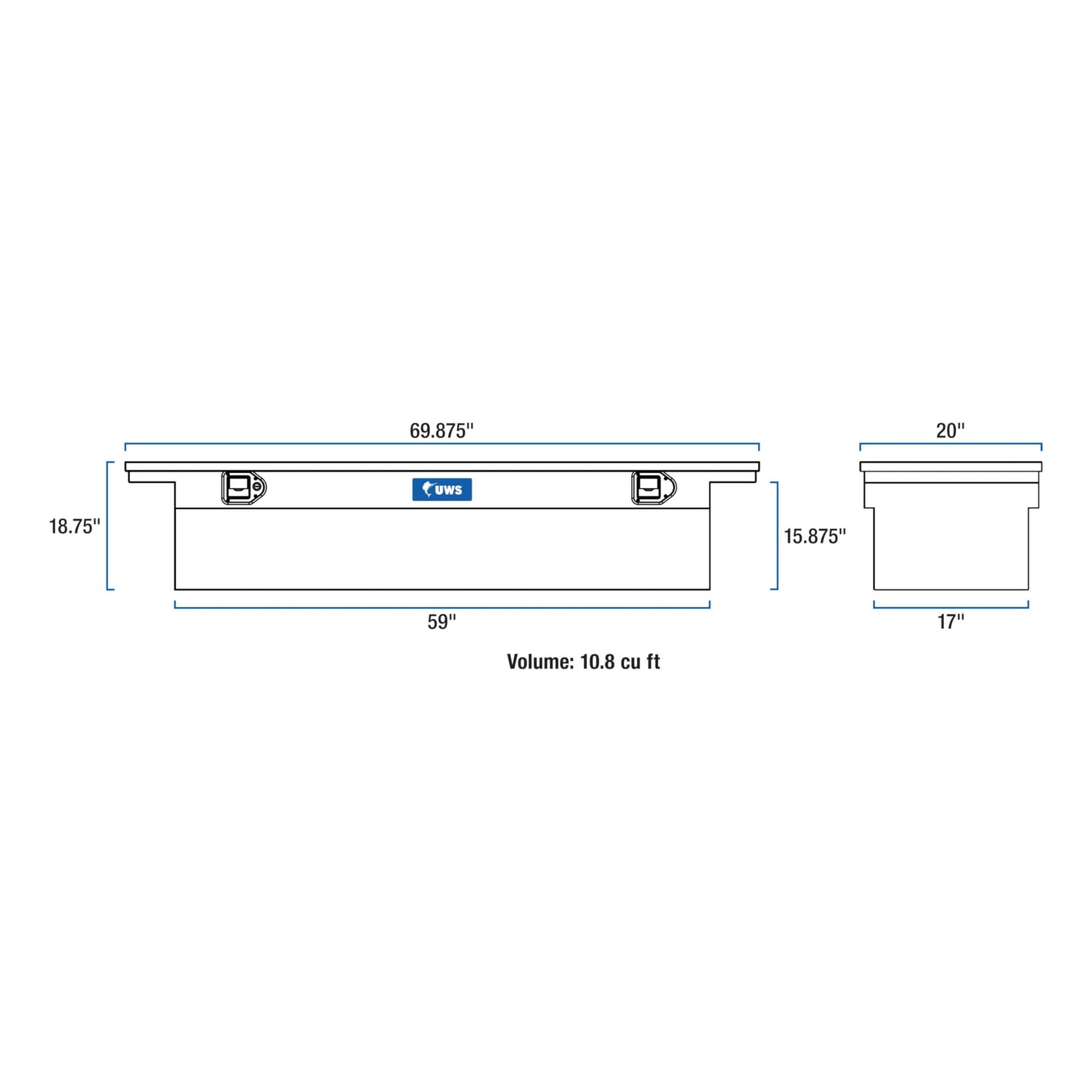 UWS EC10791 69-Inch Heavy-Wall Aluminum Deep Truck Tool Box with Low Profile, RigidCore Lid