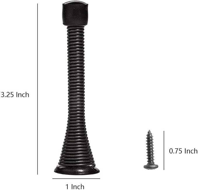 KISEER 16 Pack Spring Door Stops 3 1/4 Inch Flexible Heavy Duty Spring Door Stopper with RustProof Screw Rubber Bumper Tips (Black)