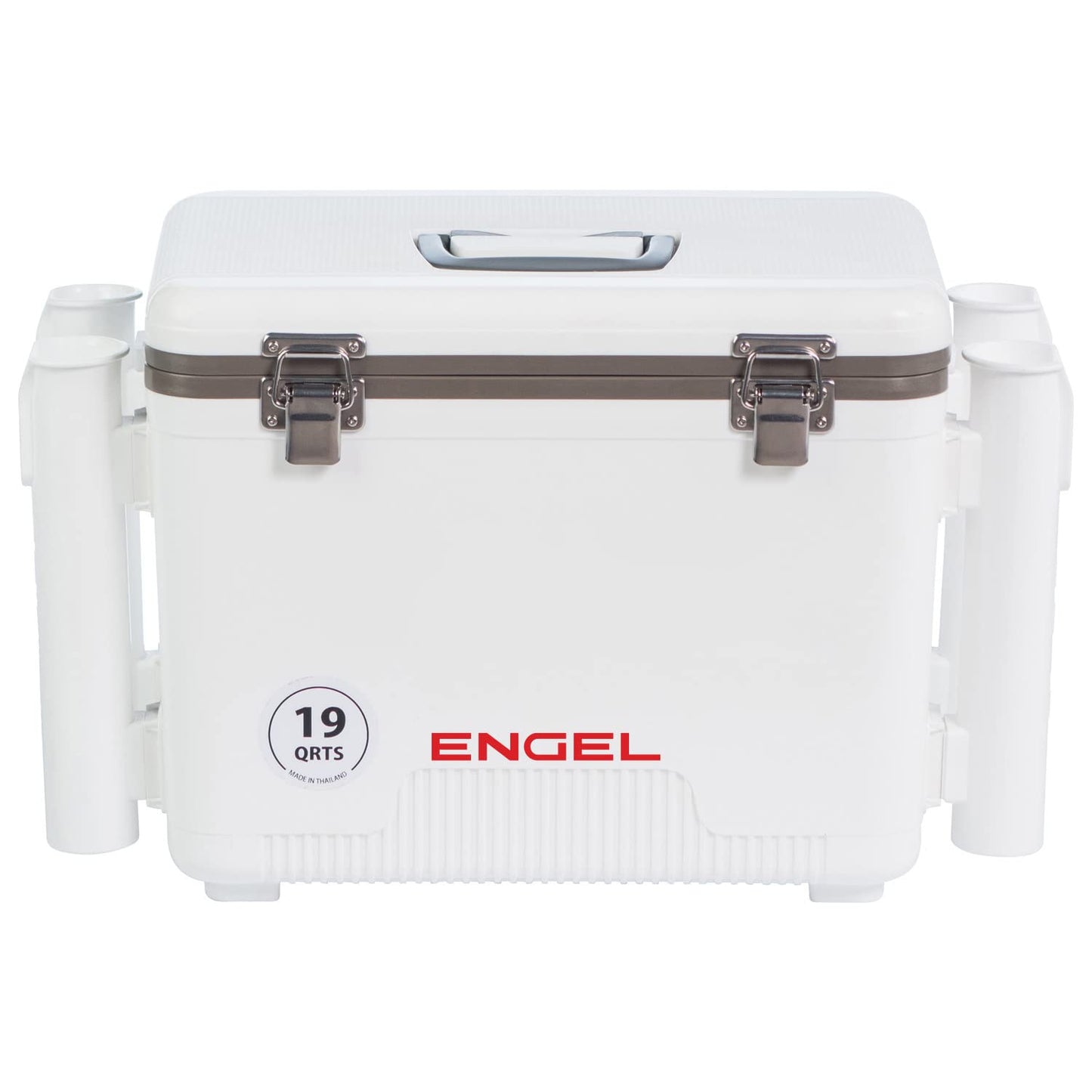 Engel UC19 19qt Leak-Proof, Air Tight, Fishing Drybox Cooler with Built-in Fishing Rod Holders, Also Makes the Perfect Small Hard Shell Lunchbox for Men and Women in White