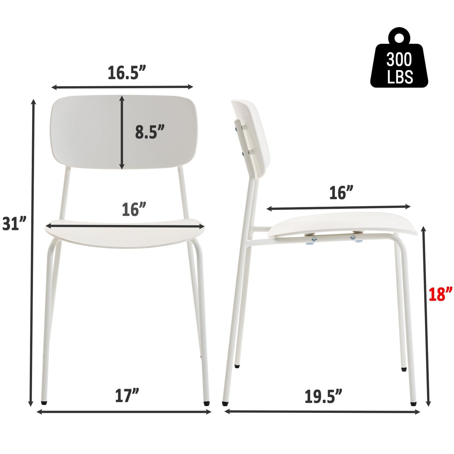 Sidanli Conference Room Chairs Stackable Set of 4, Reception Chairs with Plastic Seat, Stacking Chairs for Waiting Break Room Classroom Clearance, White