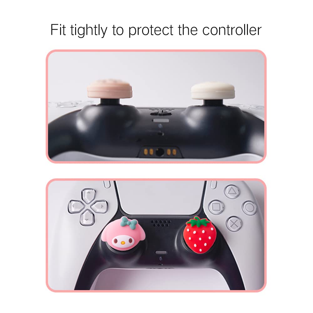 PERFECTSIGHT Cute Thumb Grip Caps for Switch 2 2025, PlayStation 4/5, PS5, PS4, Xbox Series X/S, Xbox One, Switch Pro Controller, 4PCS Kawaii Soft Rubber Analog Thumbsticks Joystick Cover, Strawberry