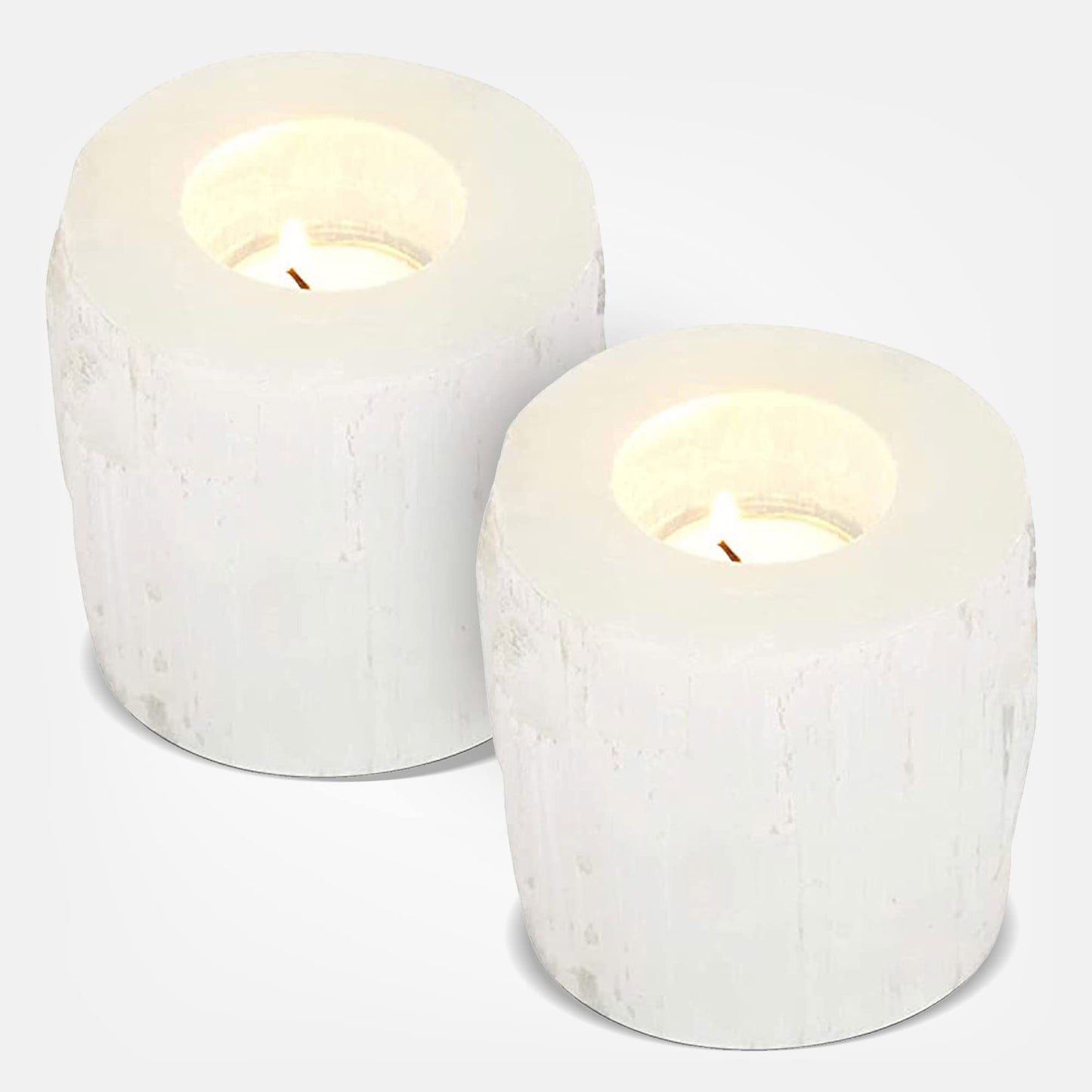 Himalayan Glow Selenite Crystal Candle Holder, Natural Tea Light Candlestick Holder, Reiki, Chakra, Crystals and Healing Stones Best for Gift & Home Decor - Pack of 2