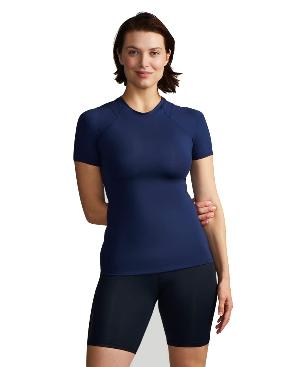 Tommie Copper Women's Dark Navy Short Sleeve Compression Shirt, XL, Shoulder Support for Female Adults