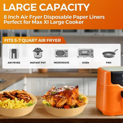 Air Fryer Paper Liners, 125Pcs Parchment Paper, Air Fryer Liners Disposable for Microwave, Non-Stick Air Fryer Liner Square Free of Bleach (8IN)