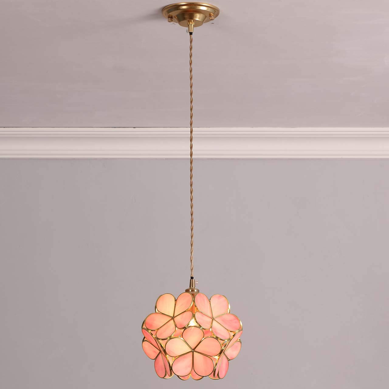 Bieye L10742 Petals Tiffany Style Stained Glass Ceiling Pendant Light with 8-inch Wide Lampshade (Pink, 8" Cherry Blossom)